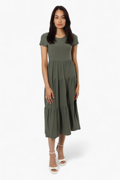 Majora Solid Cap Sleeve Tiered Maxi Dress - Olive - Womens Maxi Dresses - Fairweather