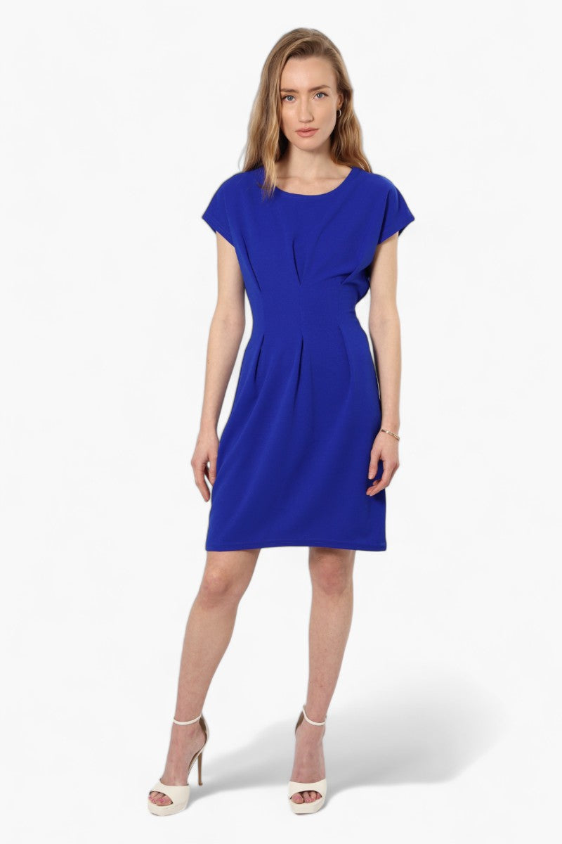 Limite Cap Sleeve Pleated Day Dress - Blue - Womens Day Dresses - Fairweather