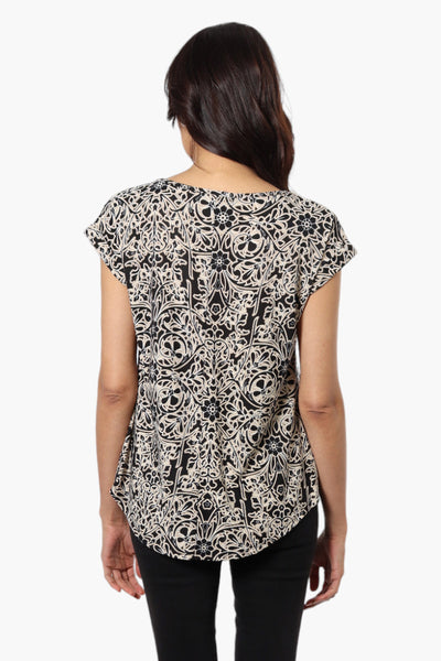 Beechers Brook Patterned Cap Sleeve Blouse - Beige - Womens Shirts & Blouses - Fairweather