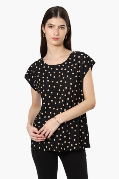 Impress Polka Dot Pattern Cap Sleeve Blouse - Black - Womens Shirts & Blouses - Fairweather