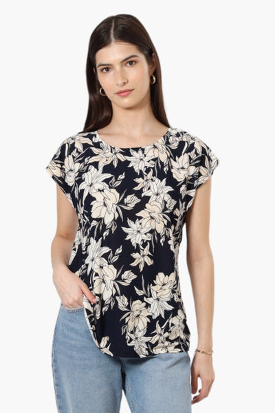 Impress Floral Cap Sleeve Blouse - Navy - Womens Shirts & Blouses - Fairweather