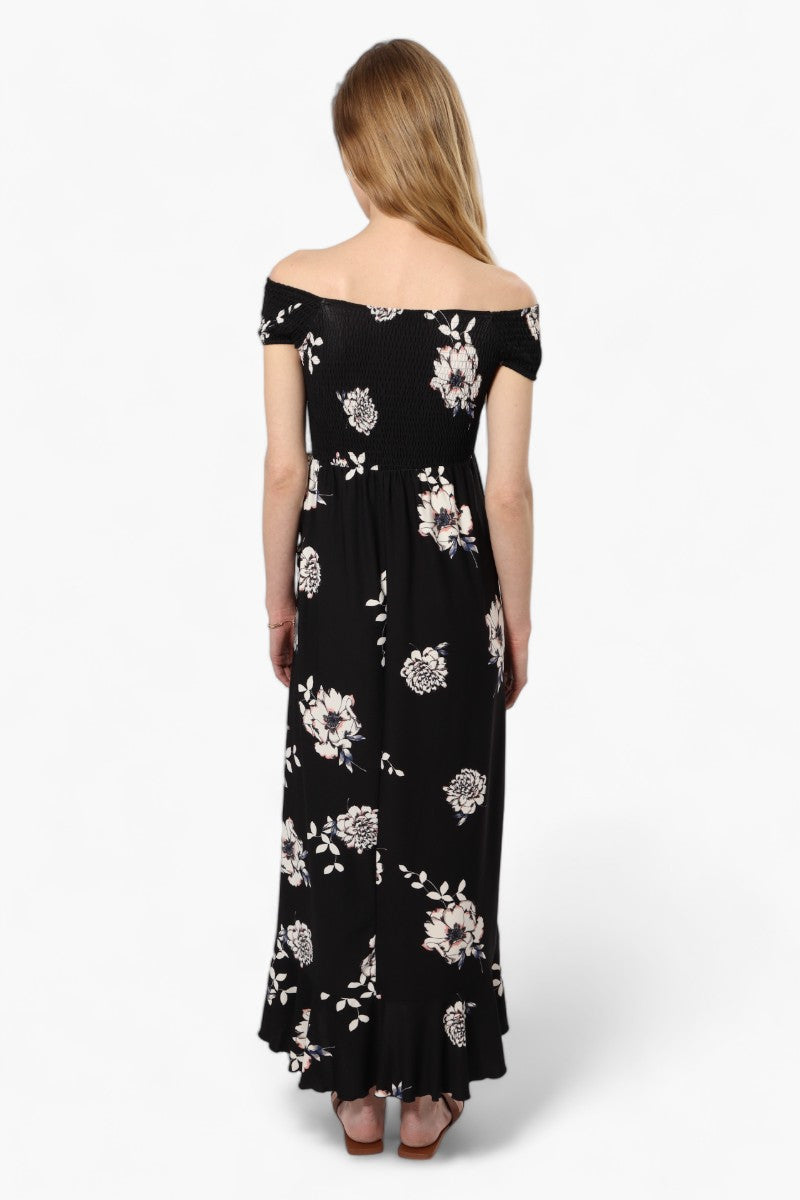 Beechers Brook Floral Smocked Top Maxi Dress - Black - Womens Maxi Dresses - Fairweather