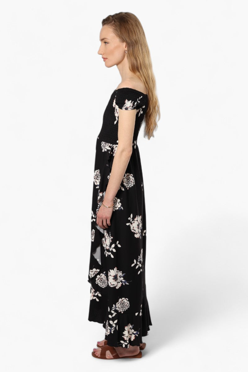 Beechers Brook Floral Smocked Top Maxi Dress - Black - Womens Maxi Dresses - Fairweather