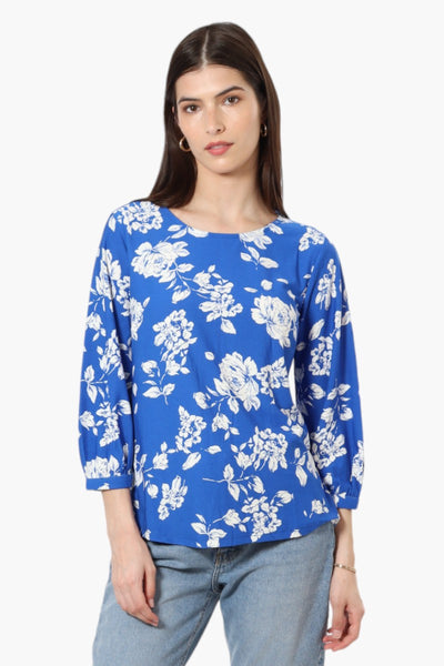 Beechers Brook Floral Elbow Sleeve Blouse - Blue - Womens Shirts & Blouses - Fairweather