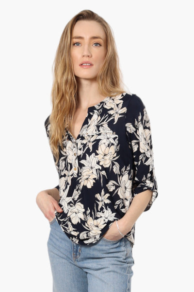 Beechers Brook Floral Front Pocket Henley Shirt - Navy - Womens Shirts & Blouses - Fairweather