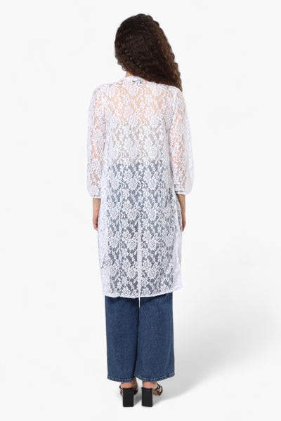 Impress Floral Lace Duster Cardigan - White - Womens Cardigans - Fairweather