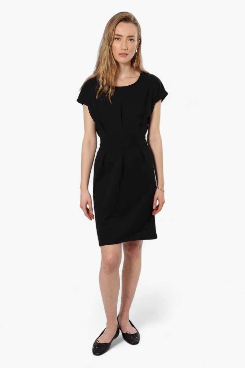 Limite Cap Sleeve Pleated Day Dress - Black - Womens Day Dresses - Fairweather