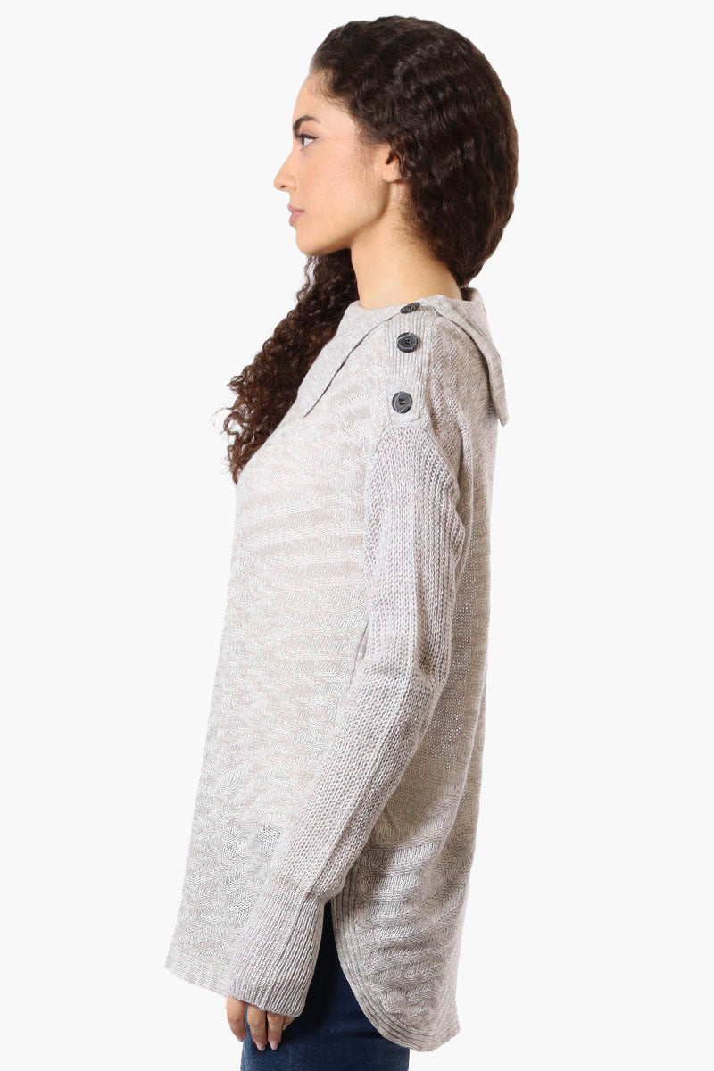Beechers Brook Shoulder Button Split Neck Pullover Sweater - Grey - Womens Pullover Sweaters - Fairweather