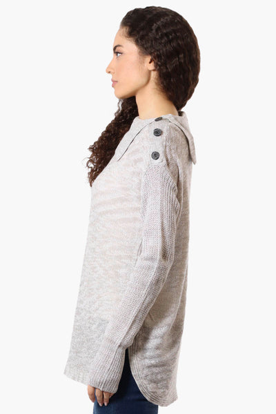 Beechers Brook Shoulder Button Split Neck Pullover Sweater - Grey - Womens Pullover Sweaters - Fairweather