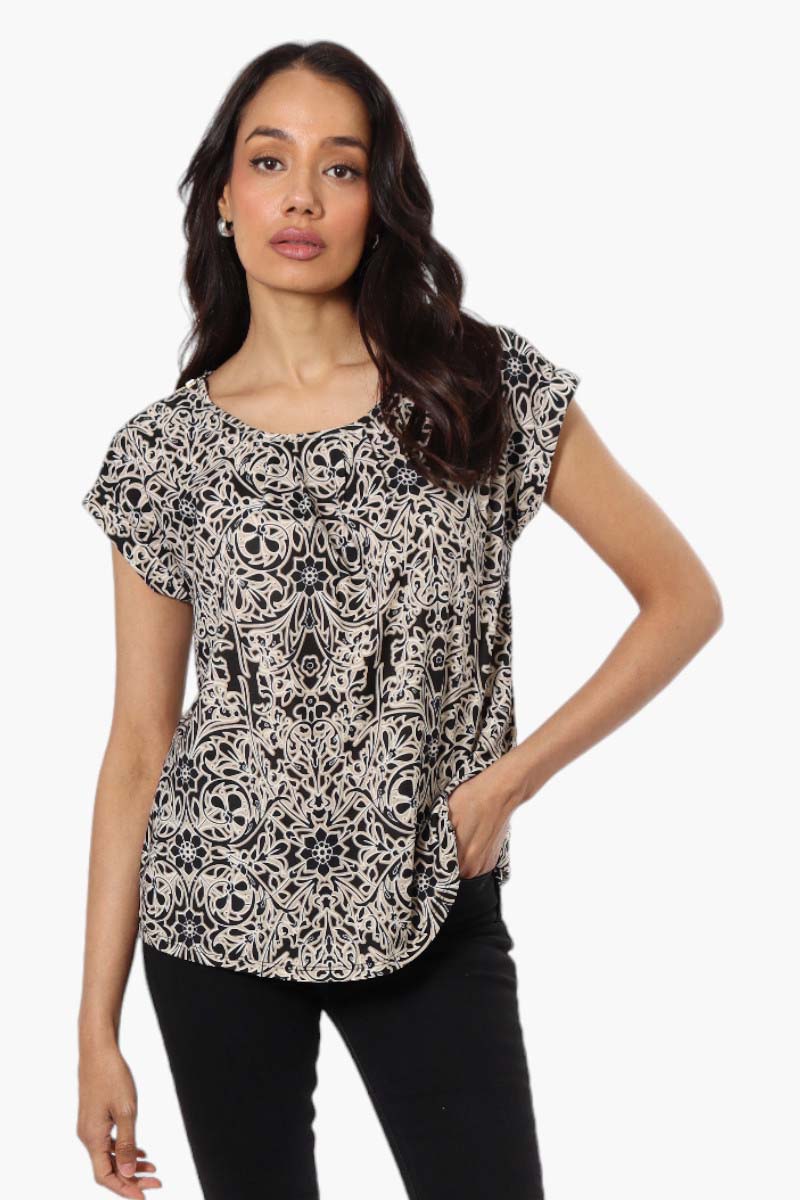 Beechers Brook Patterned Cap Sleeve Blouse - Beige - Womens Shirts & Blouses - Fairweather