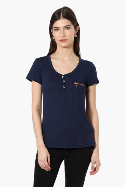 Magazine Henley Zip Pocket Tee - Navy - Womens Tees & Tank Tops - Fairweather