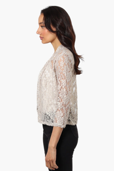 Impress Floral Lace 3/4 Sleeve Wrap Cardigan - Stone - Womens Cardigans - Fairweather