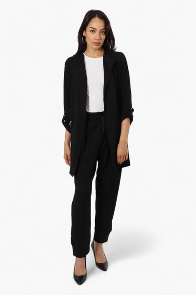 Impress Roll Up Sleeve Long Blazer - Black - Womens Blazers - Fairweather