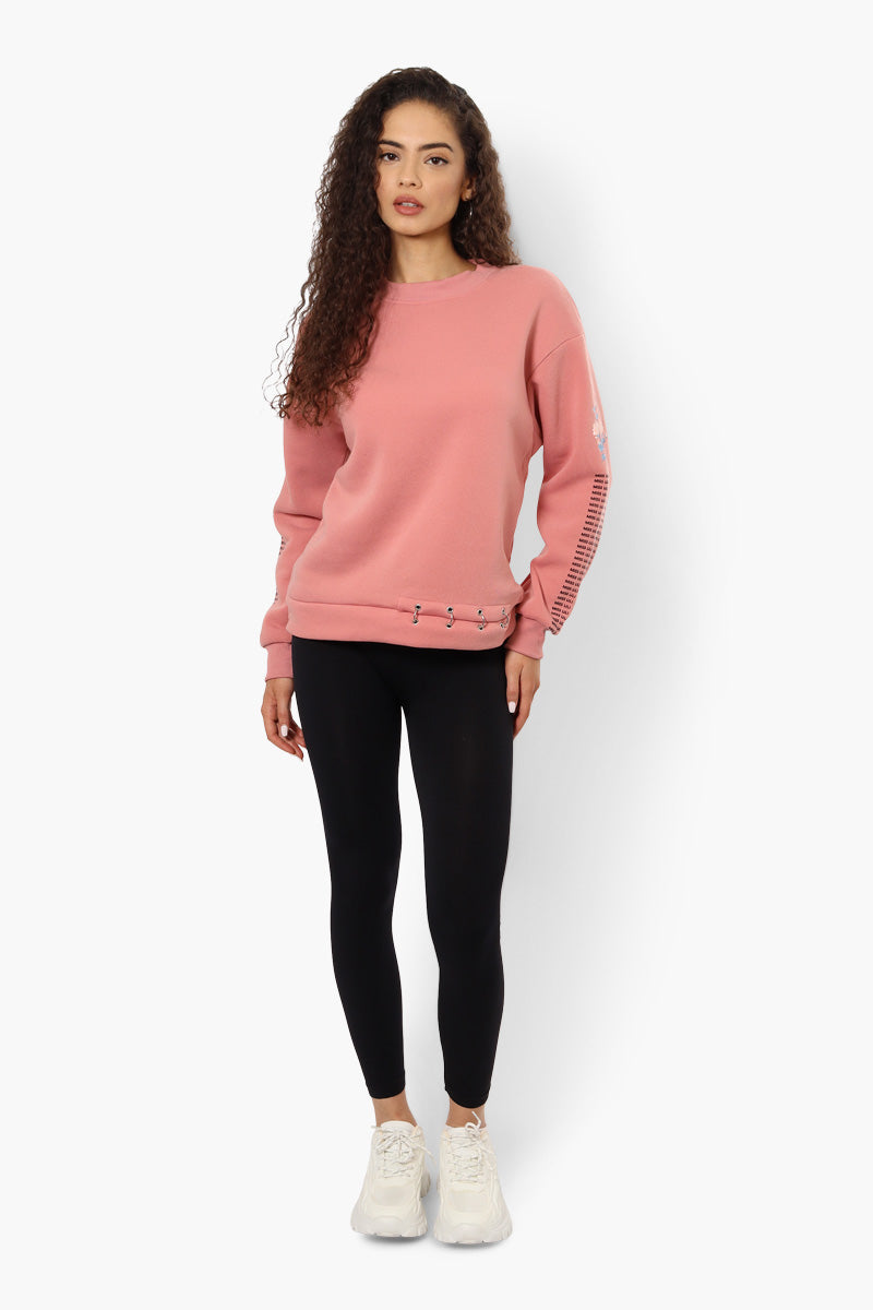 Lili Sport Crewneck Sleeve Detail Sweatshirt - Pink - Womens Hoodies & Sweatshirts - Fairweather