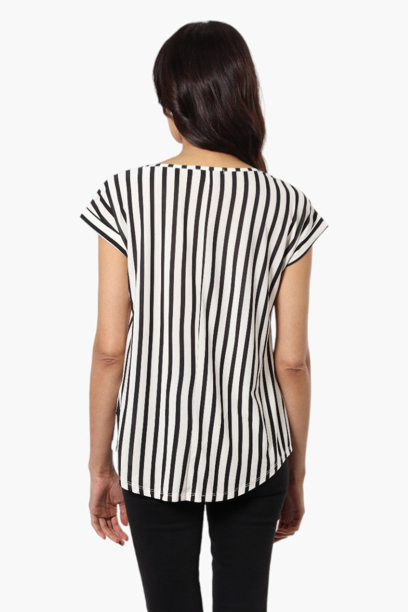 Beechers Brook Striped Cap Sleeve Blouse - White - Womens Shirts & Blouses - Fairweather