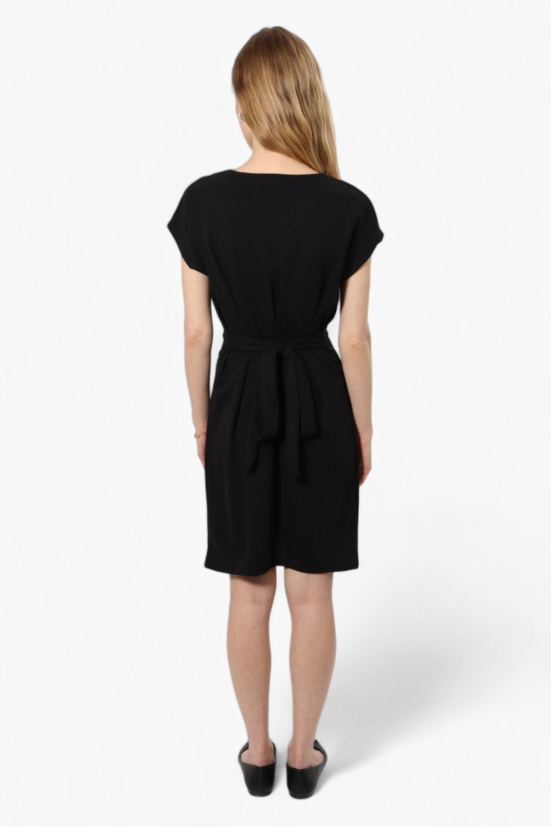Limite Cap Sleeve Pleated Day Dress - Black - Womens Day Dresses - Fairweather