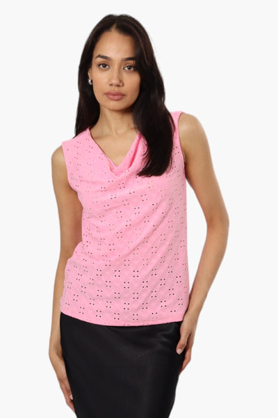 Urbanology Knit Eyelet Cowl Tank Top - Pink - Womens Tees & Tank Tops - Fairweather
