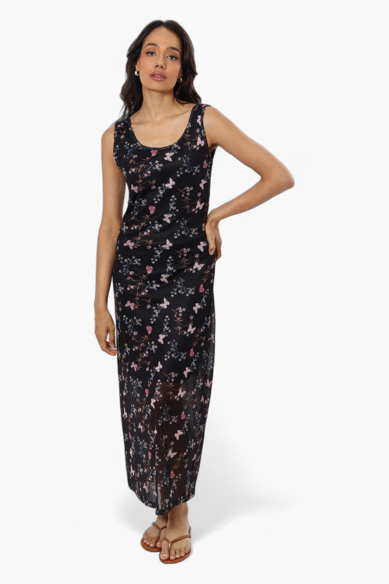 Majora Butterfly Pattern Mesh Maxi Dress - Black - Womens Maxi Dresses - Fairweather