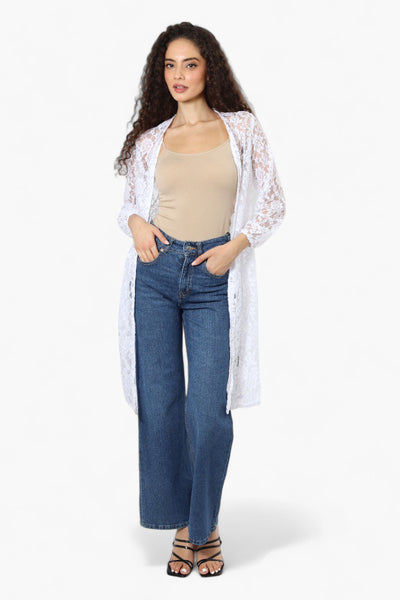 Impress Floral Lace Duster Cardigan - White - Womens Cardigans - Fairweather