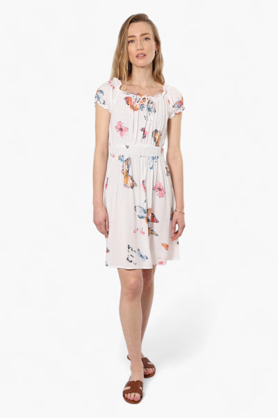 Impress Floral Cap Sleeve Day Dress - White - Womens Day Dresses - Fairweather