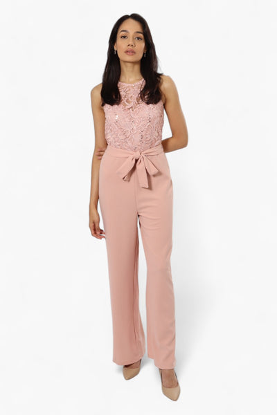 Limite Belted Lace Sequin Jumpsuit - Pink - Womens Jumpsuits & Rompers - Fairweather