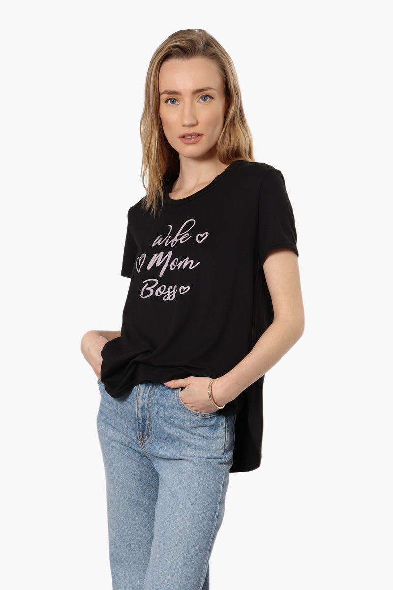 Magazine Mom Printed High Low Tee - Black - Womens Tees & Tank Tops - Fairweather