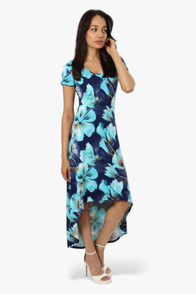 International INC Company Floral High Low Cap Sleeve Maxi Dress - Navy - Womens Maxi Dresses - Fairweather