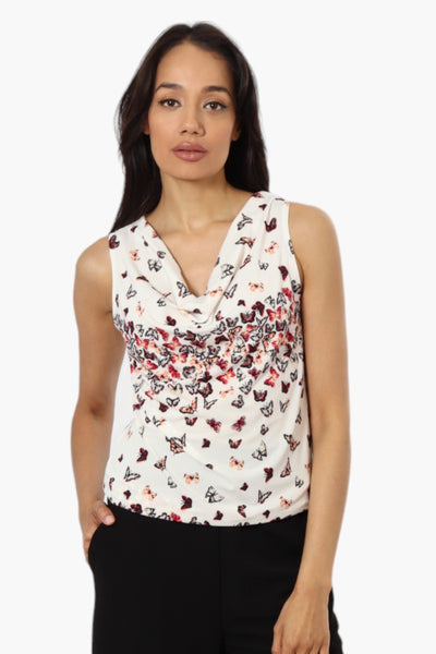 Impress Butterfly Pattern Cowl Neck Tank Top - White - Womens Tees & Tank Tops - Fairweather