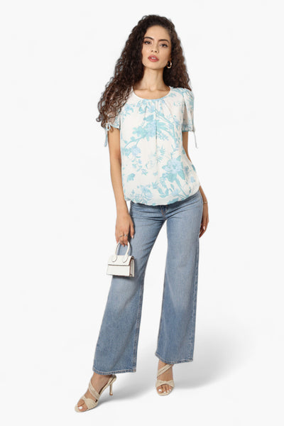 Limite Floral Tie Sleeve Blouse - White - Womens Shirts & Blouses - Fairweather