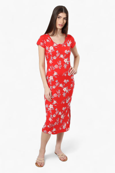 International INC Company Floral Cap Sleeve Midi Dress - Red - Womens Midi Dresses - Fairweather