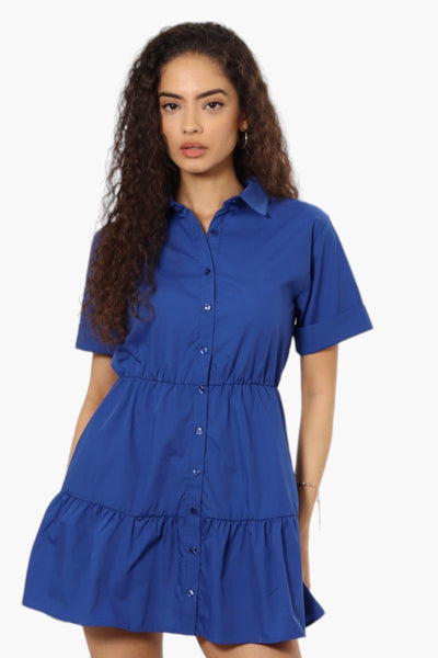 New Look Button Up Short Sleeve Day Dress - Blue - Womens Day Dresses - Fairweather