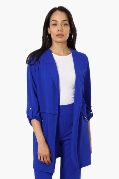 Impress Roll Up Sleeve Long Blazer - Blue - Womens Blazers - Fairweather