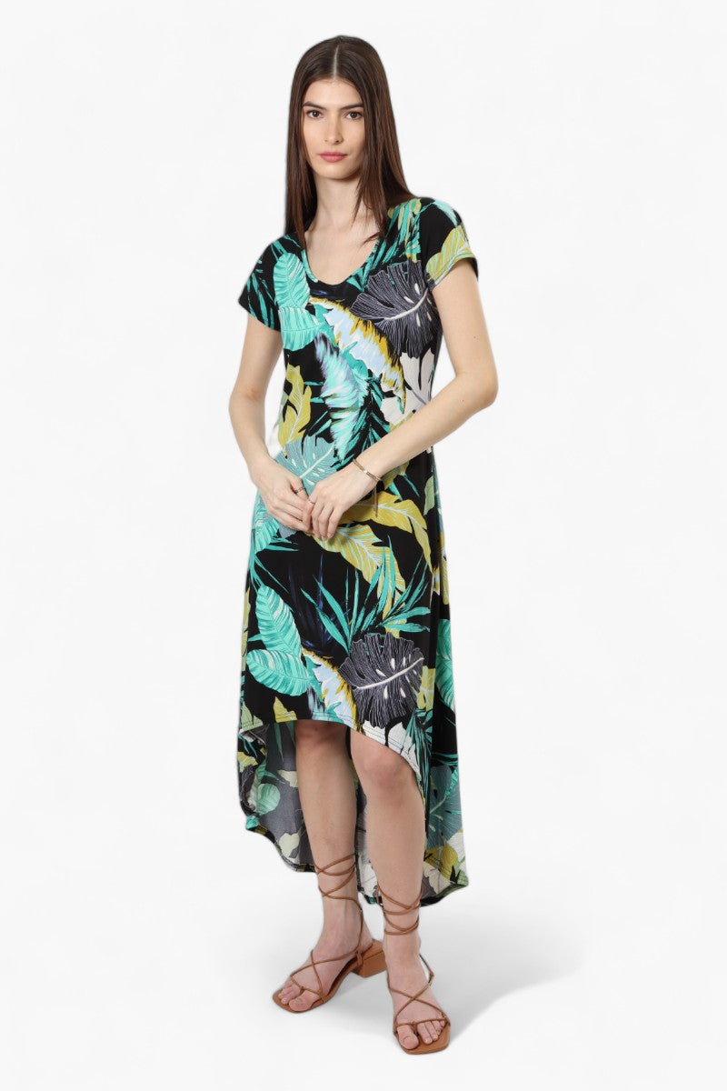 International INC Company Leaf Pattern High Low Maxi Dress - Black - Womens Maxi Dresses - Fairweather