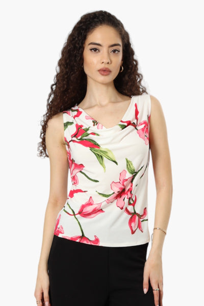 Impress Floral Cowl Neck Tank Top - White - Womens Tees & Tank Tops - Fairweather