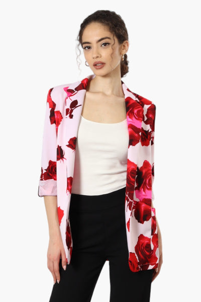 Limite Floral Roll Up Sleeve Open Blazer - Pink - Womens Blazers - Fairweather