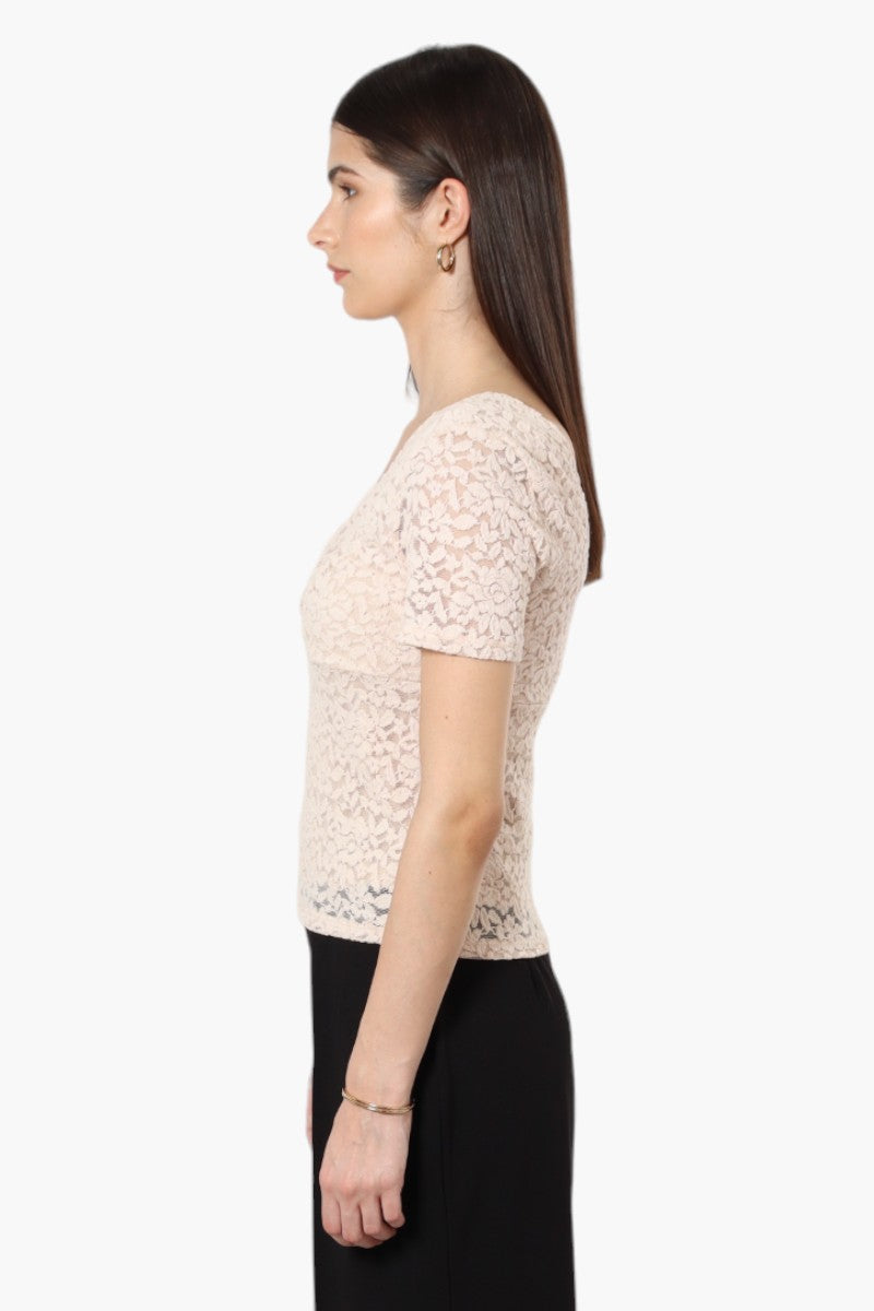 Limite Lace V-Neck Short Sleeve Shirt - Blush - Womens Shirts & Blouses - Fairweather