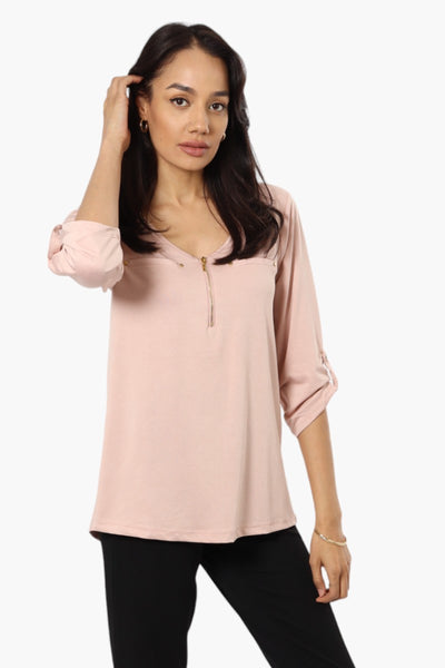 International INC Company Roll Up Sleeve Front Pocket Shirt - Blush - Womens Shirts & Blouses - Fairweather
