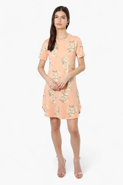 International INC Company Floral Short Sleeve Day Dress - Peach - Womens Day Dresses - Fairweather