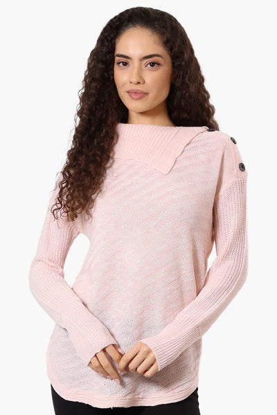 Beechers Brook Shoulder Button Split Neck Pullover Sweater - Pink - Womens Pullover Sweaters - Fairweather