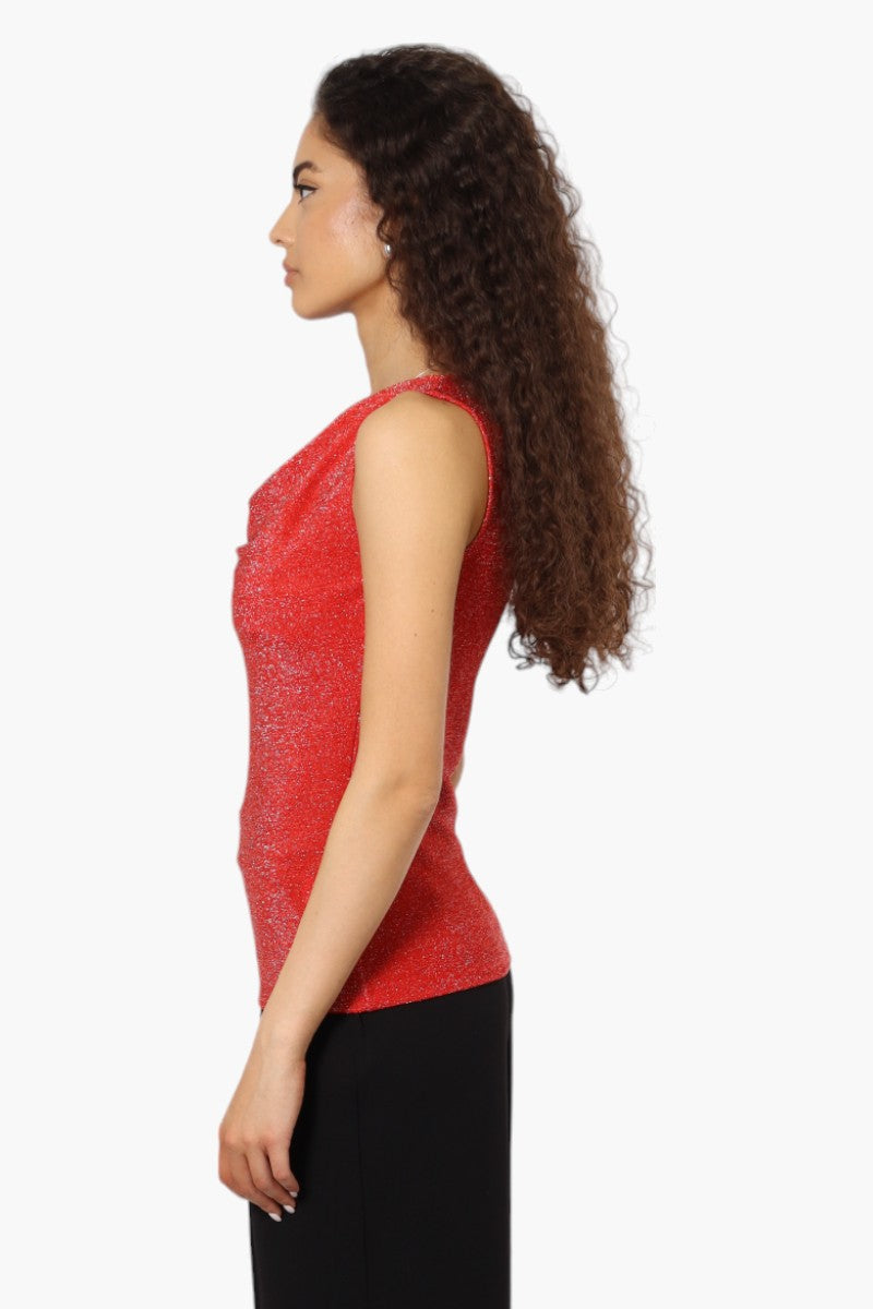 Limite Lurex Cowl Neck Tank Top - Red - Womens Tees & Tank Tops - Fairweather