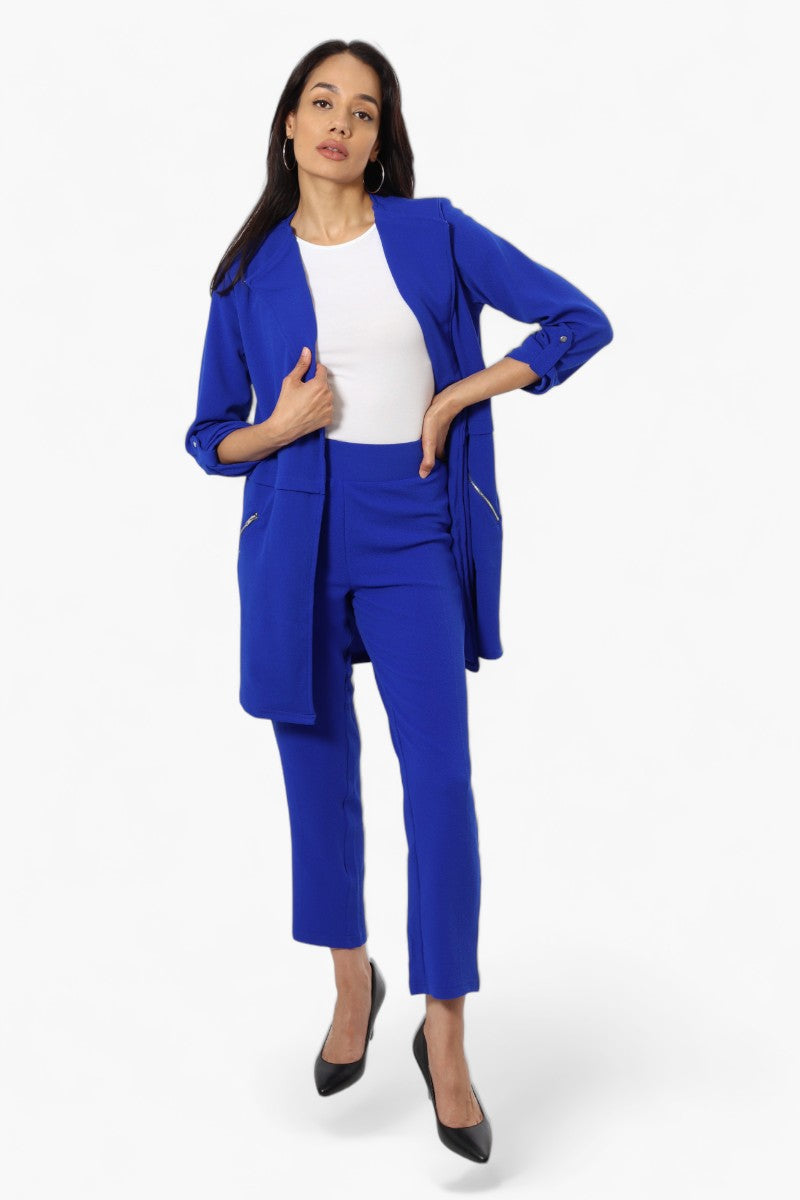 Impress Roll Up Sleeve Long Blazer - Blue - Womens Blazers - Fairweather