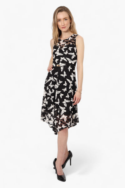 Limite Sleeveless Butterfly Pattern Day Dress - Black - Womens Day Dresses - Fairweather