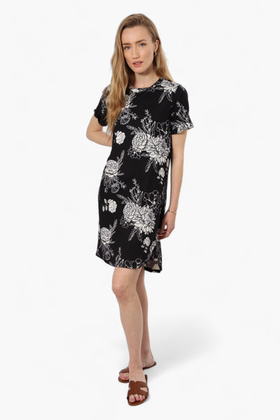 International INC Company Floral Short Sleeve Day Dress - Black - Womens Day Dresses - Fairweather
