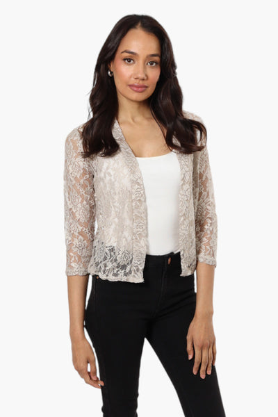 Impress Floral Lace 3/4 Sleeve Wrap Cardigan - Stone - Womens Cardigans - Fairweather