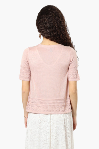 Impress Short Sleeve Crochet Shrug Cardigan - Pink - Womens Cardigans - Fairweather