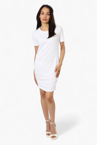 Impress Side Ruched Short Sleeve Day Dress - White - Womens Day Dresses - Fairweather