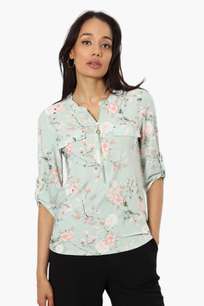Beechers Brook Floral Roll Up Sleeve Shirt - Mint - Womens Shirts & Blouses - Fairweather