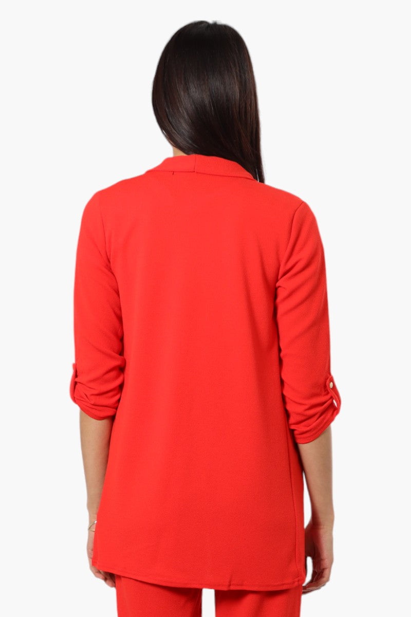 Impress Solid Roll Up Sleeve Cardigan - Red - Womens Cardigans - Fairweather