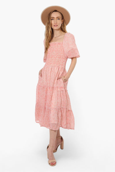 Limite Floral Smock Tiered Maxi Dress - Pink - Womens Maxi Dresses - Fairweather