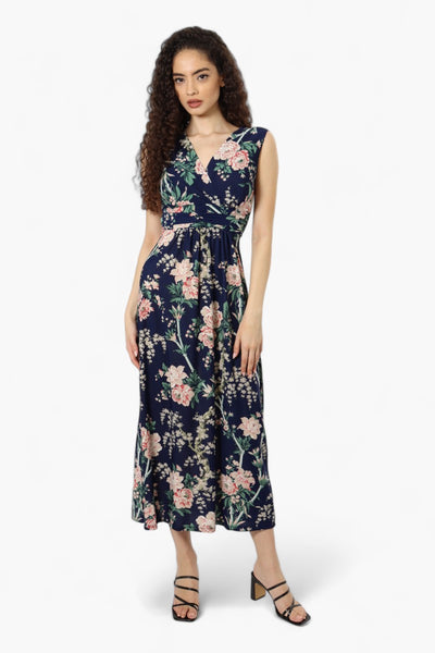 Beechers Brook Belted Floral Crossover Maxi Dress - Navy - Womens Maxi Dresses - Fairweather